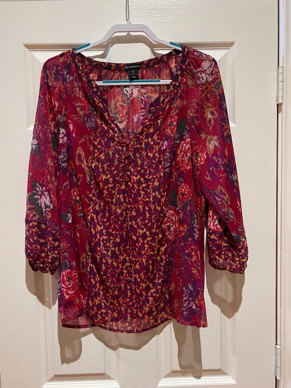 New Directions Semi-Sheer Floral Blouse XL